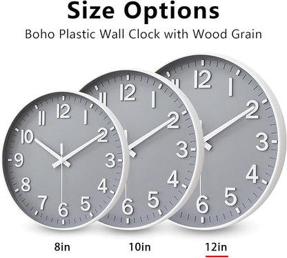 HZDHCLH Wall Clocks Battery Operated,Wall Clock Gray,12 inch Wall Clock Silent Non Ticking Modern 3D Numbers for Kitchen Bedroom Living Room Office Classroom Decor
