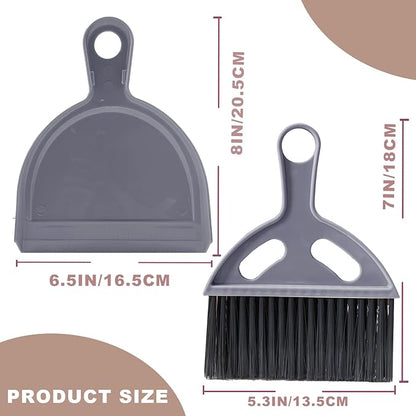 Mini Broom and Dustpan Set Small Broom with Dustpan Combo Set Portable Cleaning Tools for Home Office RV Learning Camping (Grey)