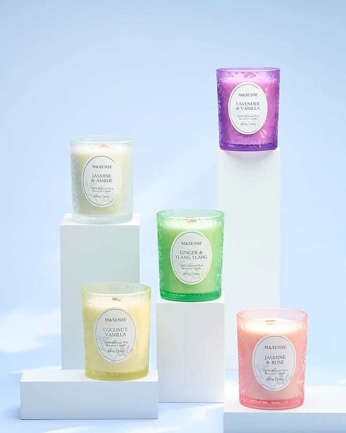 M&SENSE Coconut Vanilla Scented Candle, Cracking Wooden Wick Soy Wax, 18oz 100 Hours Long Lasting Clean Burn, Large Jar Candles for Home Decor, Non-Toxic Relaxing Aromatherapy Gifts for Women
