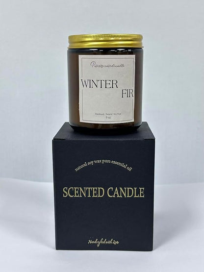 Fir Scented Candles for Home, Natural Soy Wax Aromatherapy Non Toxic Winter Fir Candle Gifts for Women Men, Home Fragrance Decoration Glass Jar Candle for Meditation and Relaxation (9oz)
