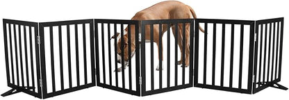 Dog Gate Indoor, Freestanding Dog Fence for The House, Doorways, Hallways,or Stairs,Pet Gate Foldable Wooden,Expandable 24" Height 6 Panels,Black