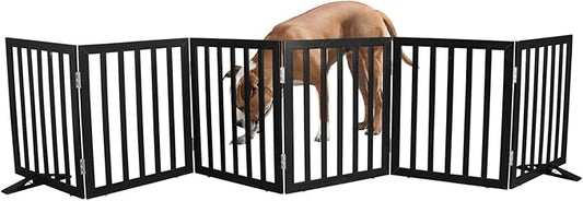 Dog Gate Indoor, Freestanding Dog Fence for The House, Doorways, Hallways,or Stairs,Pet Gate Foldable Wooden,Expandable 24" Height 6 Panels,Black