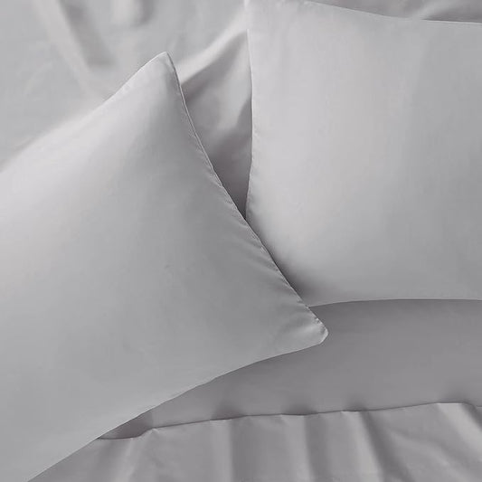 Serta Simply Clean Super Soft Hypoallergenic Stain Resistant Deep Pocket 3 Pieces Solid Bed Sheet Set, Twin, Silver Grey
