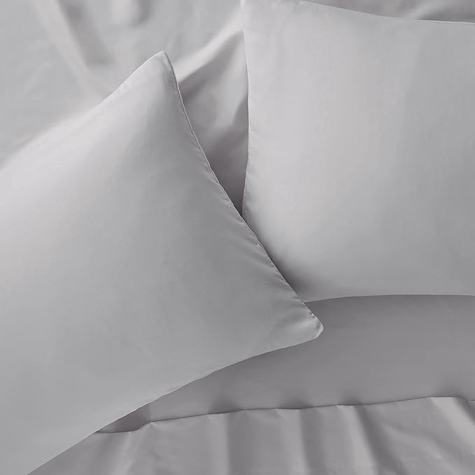 Serta Simply Clean Super Soft Hypoallergenic Stain Resistant Deep Pocket 4 Pieces Solid Bed Sheet Set, Queen, Silver Grey