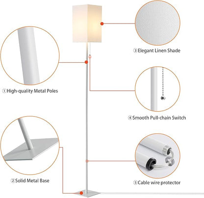 Floor Lamp for Living Room, Modern Standing Lamp Tall Lamp with Linen Shade, Simple Design Floor Lamp for Bedroom, Office, Kids Room, Reading, Working, White