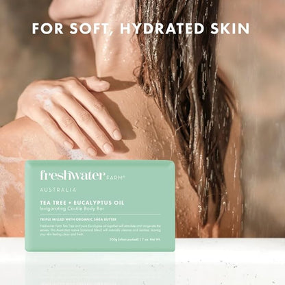 Freshwater Farm Australia Natural Soap Bar- Tea Tree + Eucalyptus Oil| 7oz x 8 Pack.Castile Bar Soap, Soap Bar, Natural Bar Soap, Body Soap Bars With Essential Oil For Sensitive Skin
