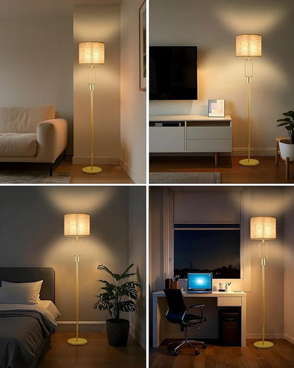 Lightdot 68IN Gold Floor Lamp Dimmable Linen Shade LED Floor Lamps with 3000K Soft Warm White for Wedding/Party, Modern Tall Lamp for Living Room/Bedroom (Bulbs Included)