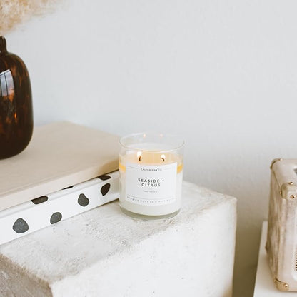Calyan Wax Co. Sea Mist & Freesia 2 Wick Scented Candle - 37 Hour Burn - Luxury Non Toxic Soy Wax Candles - Long Lasting Large Glass Jar Candle for Home - 8.8oz