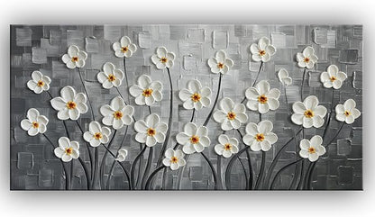 YaSheng Art - 24x48inch Abstract Art Painting，Oil Painting on Canvas Texture Black and white flower Oil Painting Hand-Painted Abstract Artwork Canvas Wall Art Paintings Modern Home Decor Art