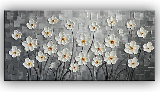 YaSheng Art - 24x48inch Abstract Art Painting，Oil Painting on Canvas Texture Black and white flower Oil Painting Hand-Painted Abstract Artwork Canvas Wall Art Paintings Modern Home Decor Art