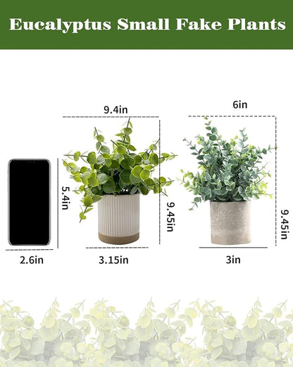 Small Fake Plants Eucalyptus Fake Potted Plants Artificial Eucalyptus Faux Greenery in Ceramic Pot for Bathroom Table Office Home Decor(Green)