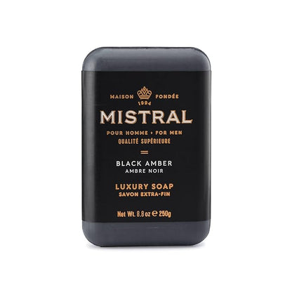 Mistral Black Amber Luxury Bar Soap for Men | Men’s Natural Soap Bar | Paraben, Phthalats Free | Moisturizing & Triple-Milled Natural Soap for Men - Made in France | Large, 8.8 oz
