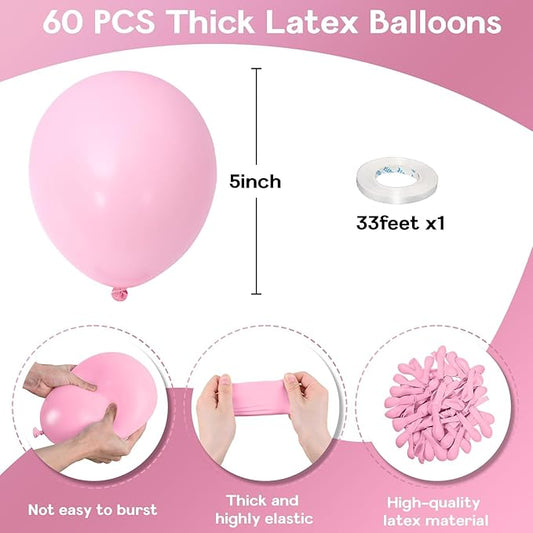 Pastel Pink Balloons - 60 Pcs, 5 Inch Mini Matte Helium Balloons for Baby Shower, Gender Reveal, Birthday Party Decorations