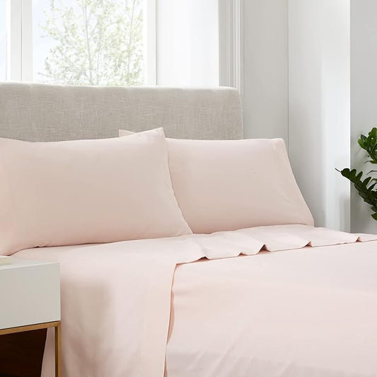 Serta Simply Clean Super Soft Hypoallergenic Stain Resistant Deep Pocket 3 Pieces Solid Bed Sheet Set, Twin XL, Blush Pink
