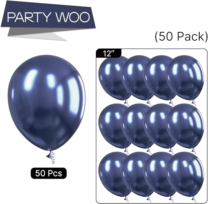 PartyWoo Metallic Navy Blue Balloons 50 pcs 12 Inch Metallic Dark Blue Latex Helium Balloons for Graduation New Year Weddings Father's Day Baby Shower Birthday Party Decorations Blue-G113