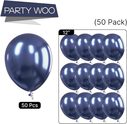 PartyWoo Metallic Navy Blue Balloons 50 pcs 12 Inch Metallic Dark Blue Latex Helium Balloons for Graduation New Year Weddings Father's Day Baby Shower Birthday Party Decorations Blue-G113