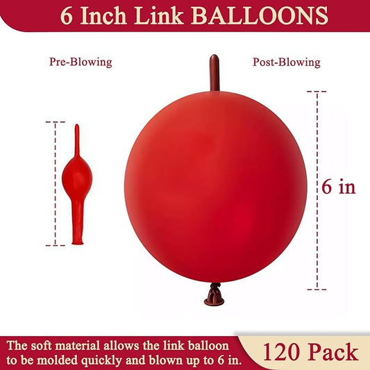 Dark Red Link Balloons 6 Inch 120 Pcs Latex Quick Linking Balloon for Birthday Wedding Party Festival Decorations