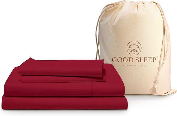 Good Sleep Bedding Twin Sheets Set - 100% Egyptian Cotton, Soft, 4Pc, 1000 TC, Hotel Quality, Deep Pocket, Burgundy