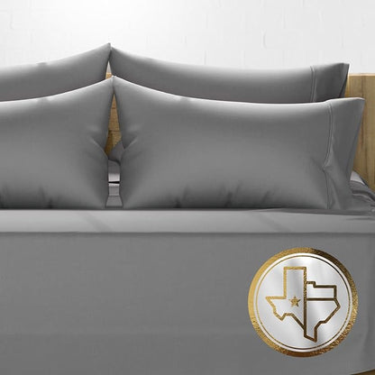 TEXAS LINEN CO. Luxury Egyptian Cotton King Size Sheet Set - 1000 Thread Count 6 Piece King Sheets with 4 Pillowcases, Soft, Cooling Sateen Weave Bed Sheets - Fits Upto 18” Deep Pocket - Dark Grey