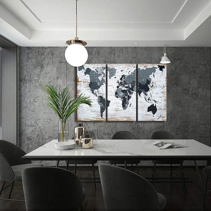 World Map Canvas Wall Art Teal Decor Black Wall Decor Office World Map Wall Art World Pictures for Living Room Wall Decoration Map Picture Framed Artwork Decor for Home Bedroom Decoration
