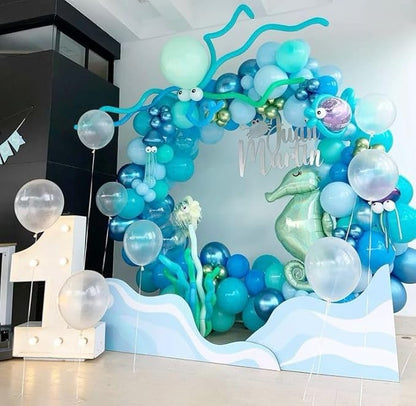 Teal Blue Clear Balloon, 60 Pcs 12 Inches Metallic Blue Cartoon Theme Balloon Garland Arch Kit for Kids Baby Shower Anniversary Engagement Birthday Wedding Graduation Party Decorations