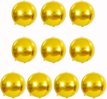10 pcs Gold 4D balloon, 10 inch Foil Mylar Sphere Balloon for Birthday Party,Wedding,Valentine's Day, Christmas,Baby Shower Decoration Supplies