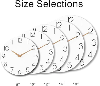 Wall Clock, 16 Inch Wooden Battery Operated Wall Clocks Silent Non-Ticking, Decorative White Clock for Living Room, Bedroom, Kitchen, Home, Office, School, Hotel