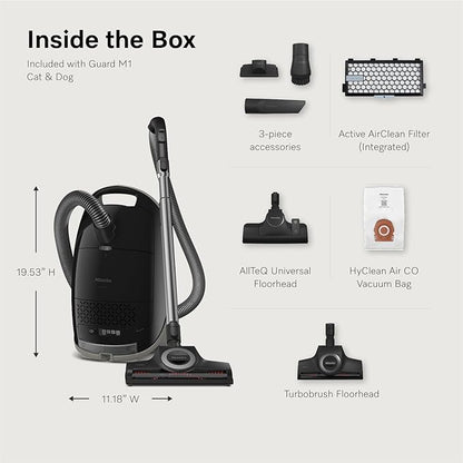 Miele New Guard M1 Cat & Dog Bagged Canister Vacuum for Pet Owners with Odor-Reducing Active AirClean Filter, TurboTeQ Floorhead, and AllTeQ Universal Floorhead, in Obsidian Black/Space Grey