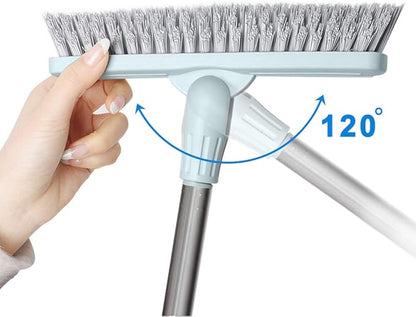 Affogato Floor Scrub Brush Bathroom Long Handle Bathtub Push Broom Shower Tile Grout Scrubber Rotatable Indoor Kitchen Scrubbing Cleaning Brush for Hard to Reach Areas - Light Blue