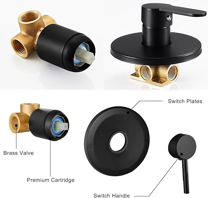 HUCKLE Shower Faucet Set with Shower Head, 8-Inch Black Shower Faucet with Valve, Single-Handle Rainfall Shower Head, Matte Black Shower Head for Bathroom