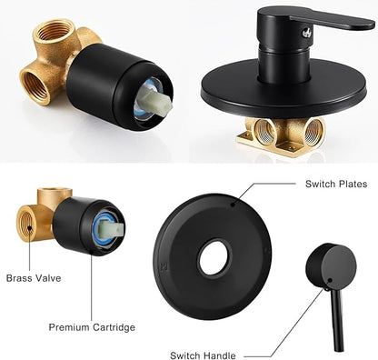 HUCKLE Shower Faucet Set with Shower Head, 8-Inch Black Shower Faucet with Valve, Single-Handle Rainfall Shower Head, Matte Black Shower Head for Bathroom