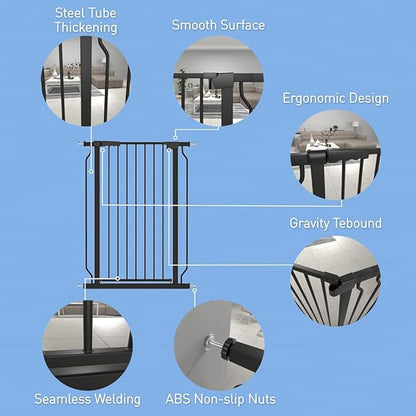 WAOWAO Extra Tall 40.55" Baby Gate 73.62-80.70" Wide Pressure Mounted Walk Through Swing Auto Close Safety Black Metal Toddler Child Dog Pet for Indoor Stairs,Doorways,Kitche
