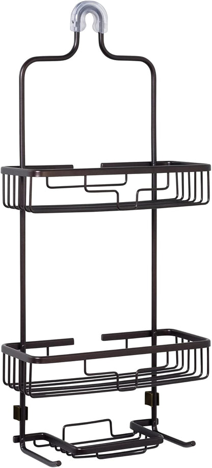 Zenna Home Rustproof Hanging Shower Caddy, Over the Shower Head Caddy with 2 Shelves and Built In Hooks, Aluminum Bathroom Hanging Organizer, Bronze