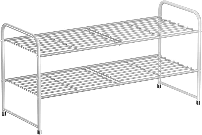 SUFAUY 2-Tier 33" Wide Shoe Rack, Closet Metal Shoe Rack Organizer Heavy Duty, Stackable, Gray
