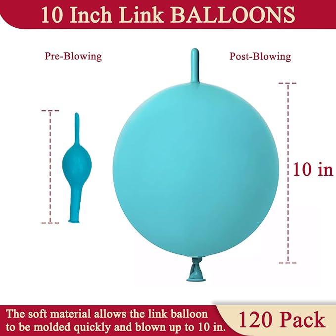 Teal Blue Link Balloons 10 Inch 120 Pcs Latex Linking Balloons for Birthday Wedding Party Festival Decorations
