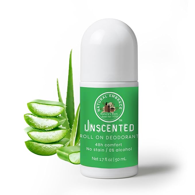 Natural Embrace Roll-On Deodorant, 55 ingredients, Organic Aloe vera extract, Nano liposome, Probiotics, Prebiotics, Yeast Extract, Licorice, Cica, Niacinamide, Hemisqualane (1 pack, Unscented)