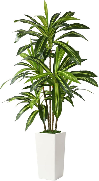 Artificial Dracaena Fake Tree 5FT, White High Pot Artificial Plants Indoor&Outdoor, Fake Plants for Office/Home/Living Room Potted Decoration, 5ft
