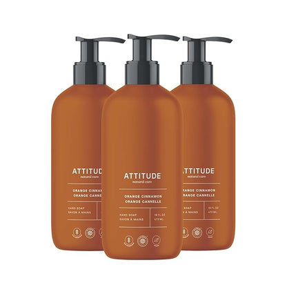 ATTITUDE Limited Edition Liquid Hand Soap, EWG Verified, Plant and Mineral-Based, Vegan Personal Care Products, Orange Cinnamon, 16 Fl Oz (Pack of 3)