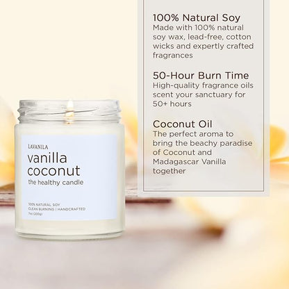 Lavanila Vanilla Coconut Scented Natural Soy Candle (2-Pack) - Handcrafted, Clean Burning 50 Hour Burn Time, 7 oz Each