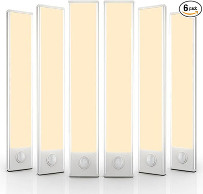 6 Pack Under Cabinet Lighting Wireless, 58 LED Rechargeable Battery Motion Sensor Light Indoor, Stick On Magnetic Closet Lights, Under Counter Lights for Kitchen, Stairs, Warm 14 in