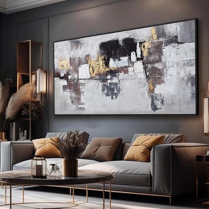 Abstract Wall Art Small Size Black And Gold Wall Decor Framed Home Decoration Artwork Decor Modern Canvas Painting Living Room Decor For Bedroom Office Wall Decor 20"X40"