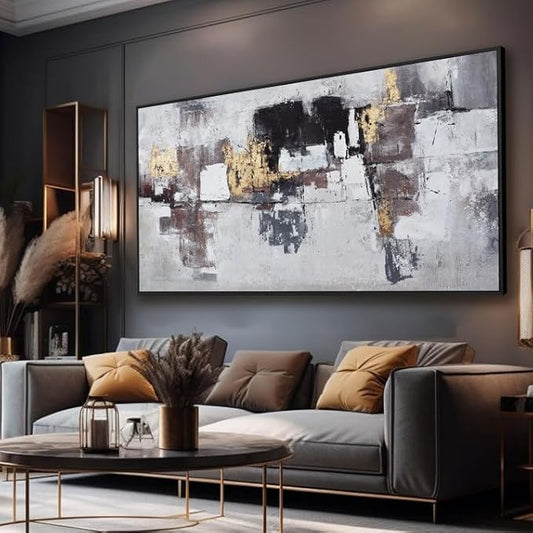 Abstract Wall Art Modern Abstract Artwork Canvas Prints Picture Black Gold Graffiti Modern Wall Artwork Bedroom Living Room Office Decoration Ready To Hang 24"x48" With Framed