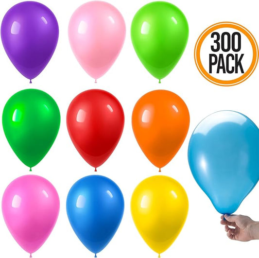 Prextex 300 Party Balloons 12 Inch 10 Assorted Rainbow Colors - Bulk Pack of Strong Latex Balloons for Party Decorations, Birthday Parties Supplies or Arch Decor - Helium Quality
