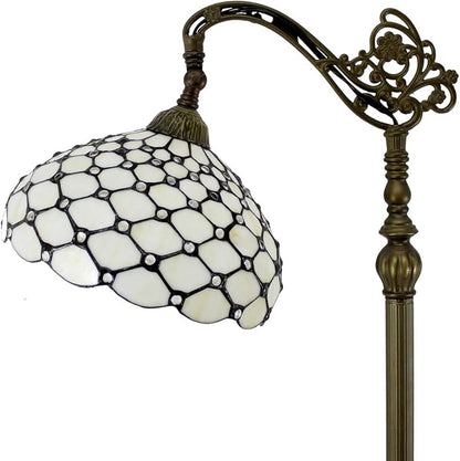 WERFACTORY Tiffany Floor Lamp Cream Amber Stained Glass Bead Arched Lamp 12X18X64 Inch Gooseneck Adjustable Corner Standing Reading Light Decor Bedroom Living Room S005 Series