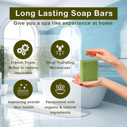Eucalyptus Scented Natural Soap Bars (5 Bars), 3.5oz Moisturizing French Triple Milled Soap Bars Enriched with Shea Butter - Pure Plant Oil Bath & Body