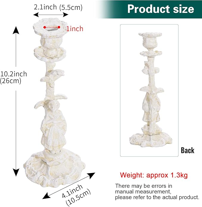 Sungmor Vintage Cast Iron Candle Holder, 10.2" Tall Rustic Noblewoman Figurine Candlestick - Decorative Taper Candle Stand for Home, Tabletop, Mantel Display - Gothic, Medieval, or Farmhouse Décor