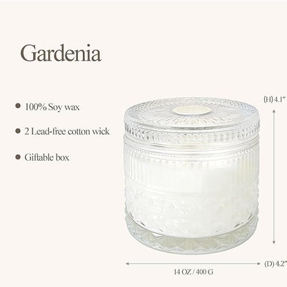 Chloefu LAN White Crystal Candle Gardenia Candles for Home Scented, Large 2-Wick Candle, Highly Scented, Gifts for Women, Anniversary Wedding, Thanksgiving, Birthday Gifts for Her Mom, 14 oz