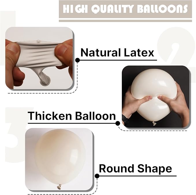 PartyWoo White Sand Balloons 50 pcs 12 Inch Beige Cream Ivory Latex Balloons for Wedding Bridal Graduation Baby Shower Gender Reveal Safari Birthday Party Decorations White-F12