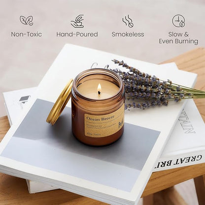 M&SENSE Oceanic Breeze Scented Christmas Candle Gift, Aromatherapy Candle Set for Women, Soy Wax Candles Home Scented, Long Lasting Amber Jar Candles Gift for Christmas, Thanksgiving, Holiday