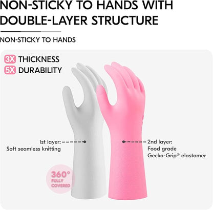 Vgo... 1 Pair Household Cleaning Gloves Infused with Rresh Rich Aromas, Lined Dishwashing Gloves,Long Sleeves Kitchen Gloves, Bathroom Cleaning, Gardening, Pet Care(Pink,Size L,TP1117)